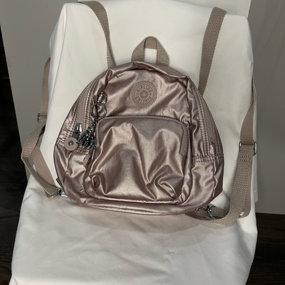 Authentic Kipling Metallic Rose Gold Mini Backpack